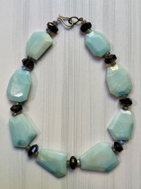 Amazonite Labradorite Smoky Quartz Chunky Bib Statement Necklace Silver Chunky